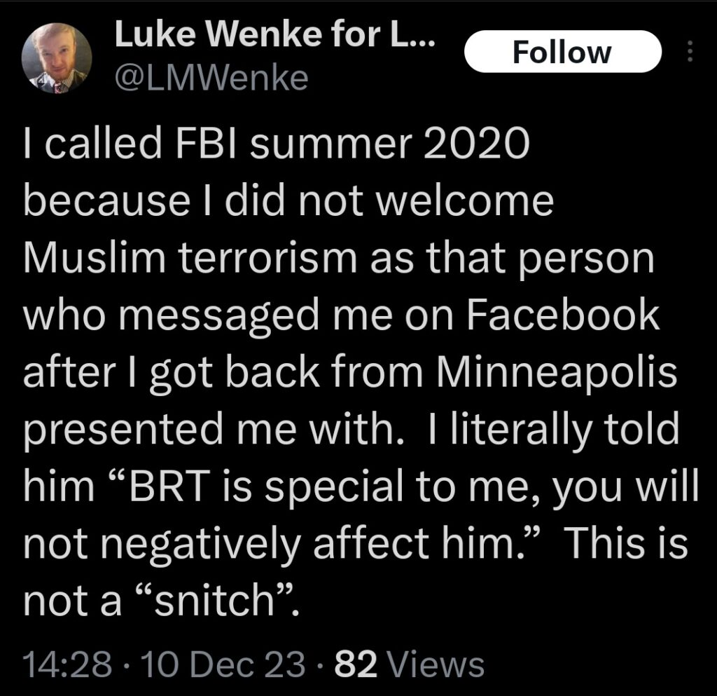 luke wenke x twitter screenshot ryan benjamin teeter obsession 2023