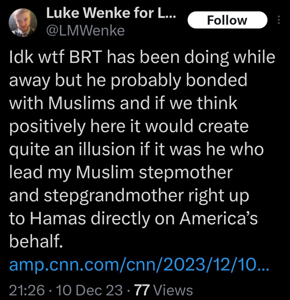 luke wenke x twitter screenshot ryan benjamin teeter obsession 2023