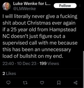 luke wenke x twitter screenshot ryan benjamin teeter obsession 2023