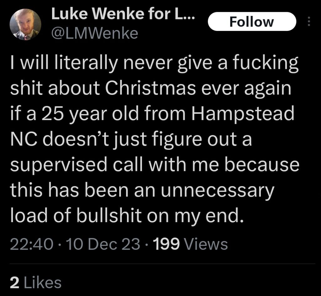 luke wenke x twitter screenshot ryan benjamin teeter obsession 2023