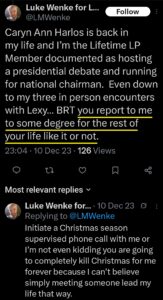 luke wenke x twitter screenshot benjamin ryan teeter obsession threats demands 2023