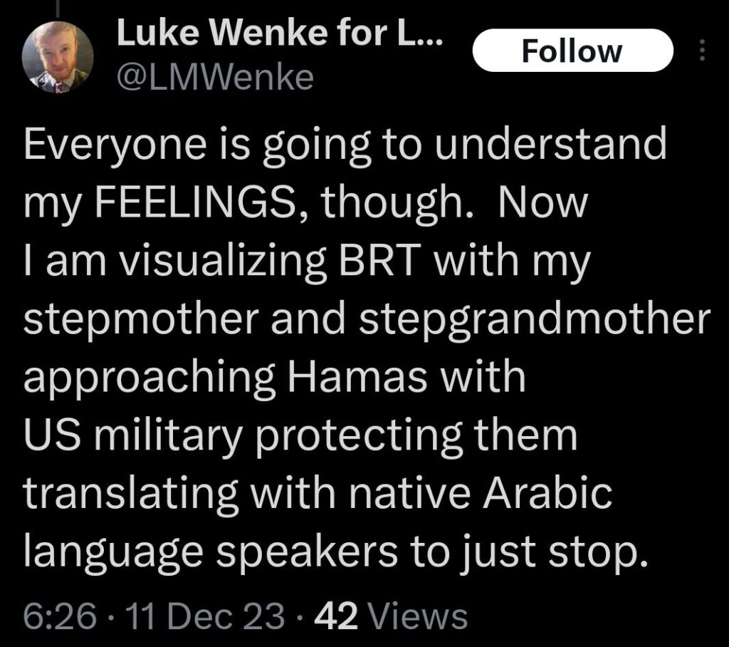 luke wenke x twitter screenshot ryan benjamin teeter obsession 2023