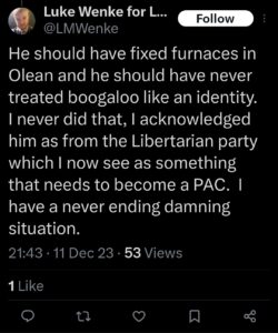 luke wenke x twitter screenshot ryan benjamin teeter obsession 2023