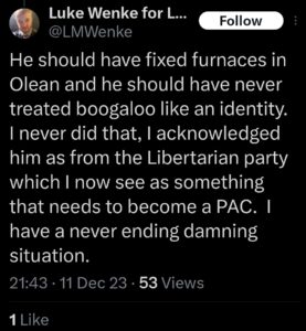 luke wenke x twitter screenshot ryan benjamin teeter obsession 2023