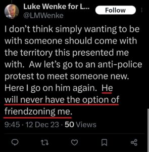 luke wenke x twitter screenshot ryan benjamin teeter obsession 2023