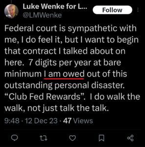 luke wenke demands owed x twitter screenshot 2023
