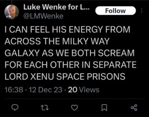 luke wenke x twitter screenshot ryan benjamin teeter obsession 2023