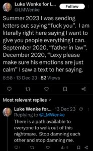 luke wenke x twitter screenshot ryan benjamin teeter obsession 2023