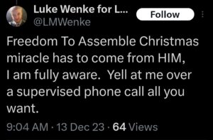 luke wenke x twitter screenshot ryan benjamin teeter obsession 2023