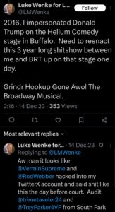 luke wenke x twitter screenshot ryan benjamin teeter obsession 2023