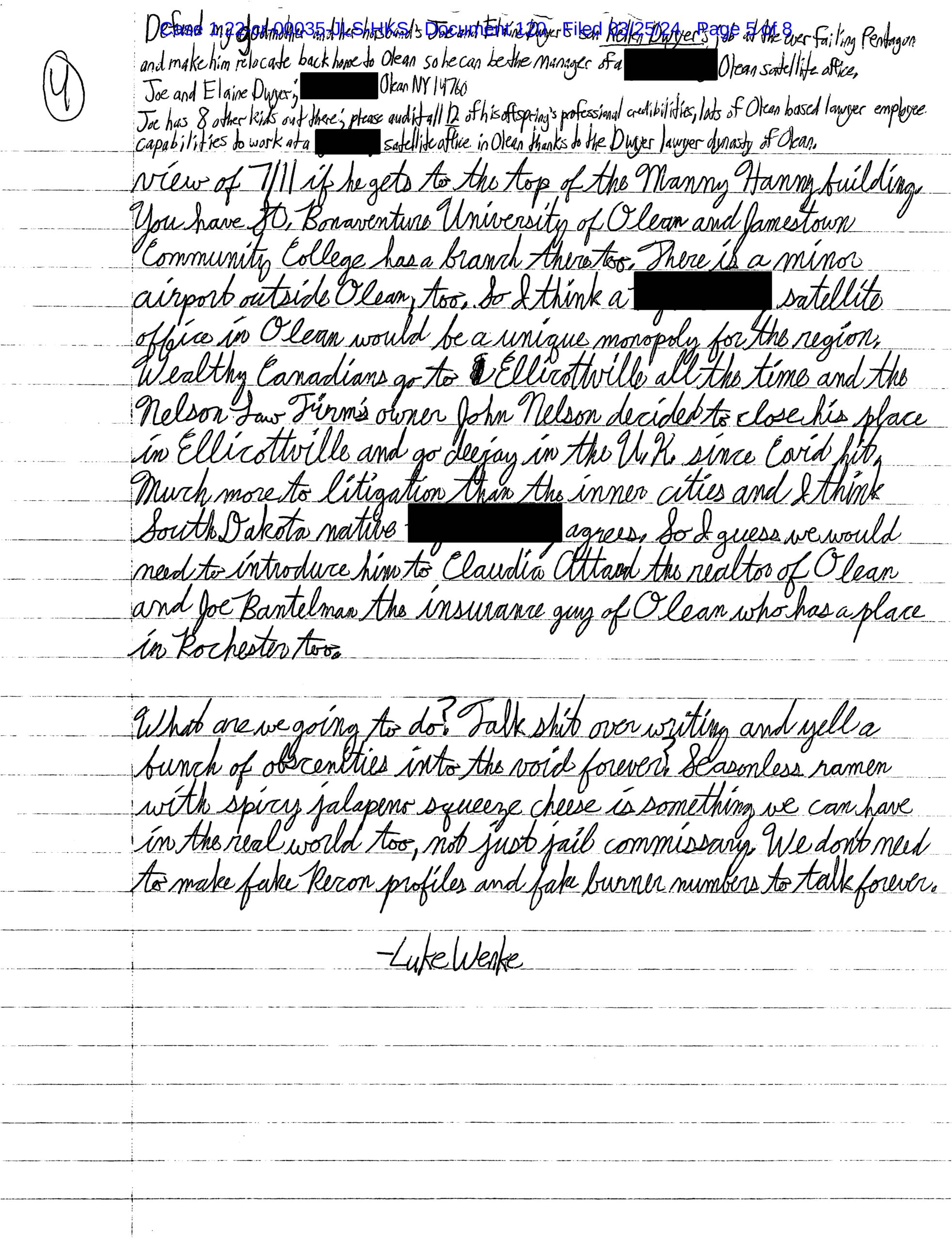 Luke Wenke’s March 25, 2024 letter discussing Olean businesses, law firms, satellite offices, Ellicottville, and proposed professional ventures.