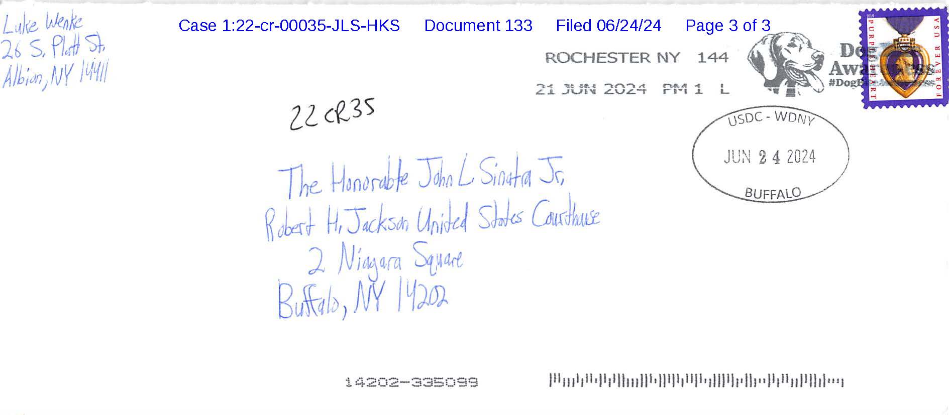 letter from luke wenke to the honorable john l. sinatra jr. 06/24/2024