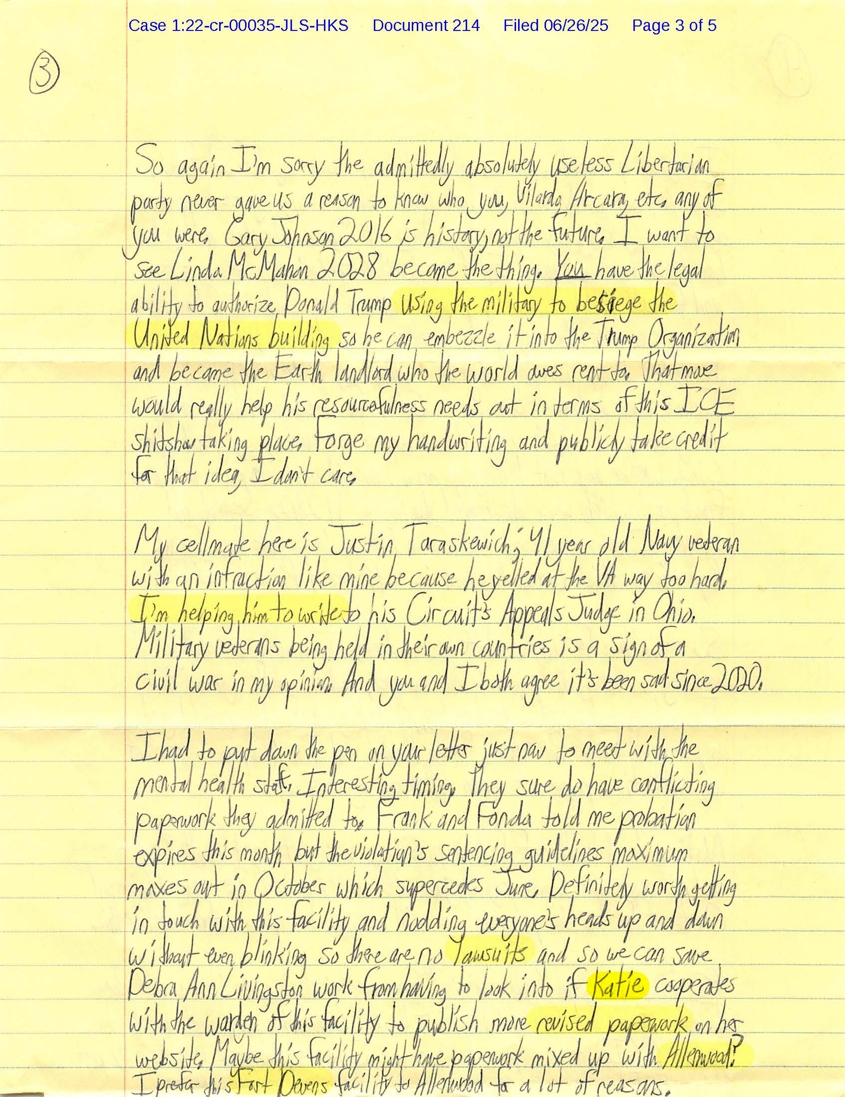 Page 3 of Luke Wenke’s handwritten letter discussing lawsuits, legal research, his jail cellmate, court filings, and access to legal resources.