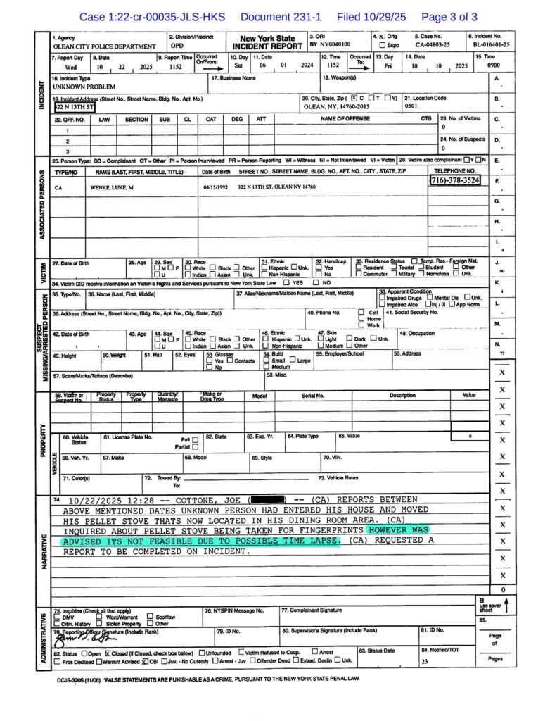 a police report luke wenke filed over an imaginary home break-in 2025