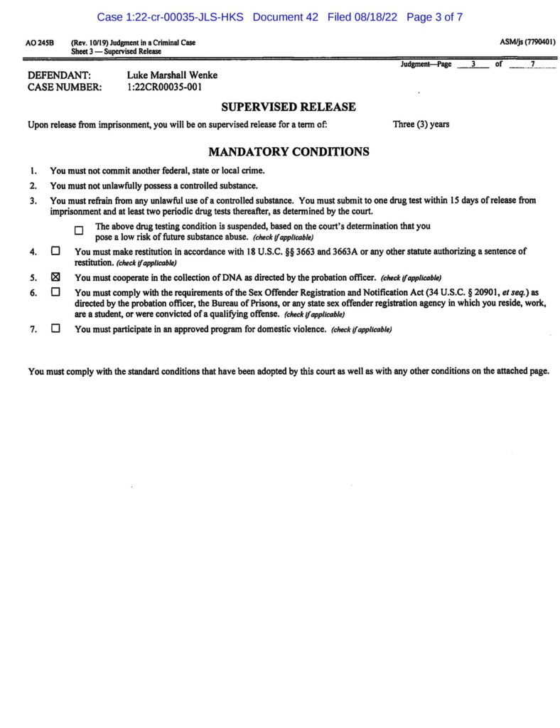 usa v. luke wenke judgment guilty of federal cyberstalking charge 2022