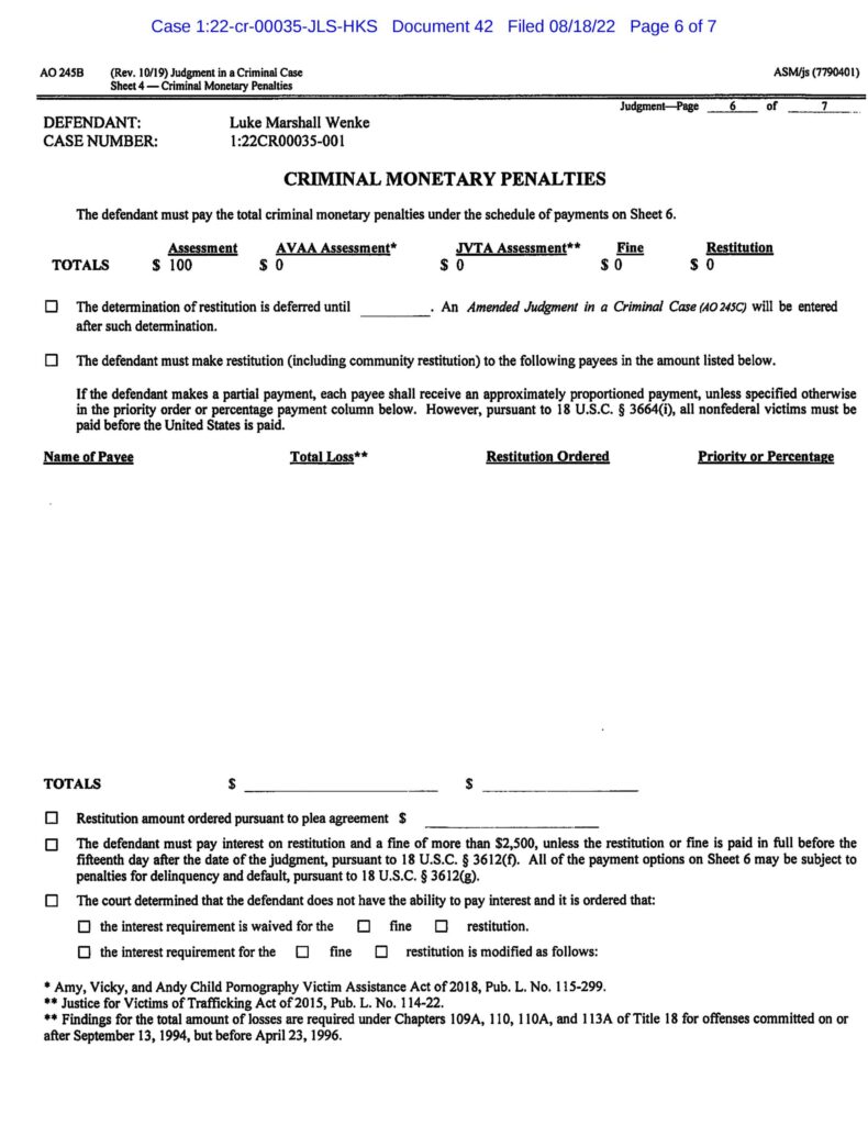 usa v. luke wenke judgment guilty of federal cyberstalking charge 2022