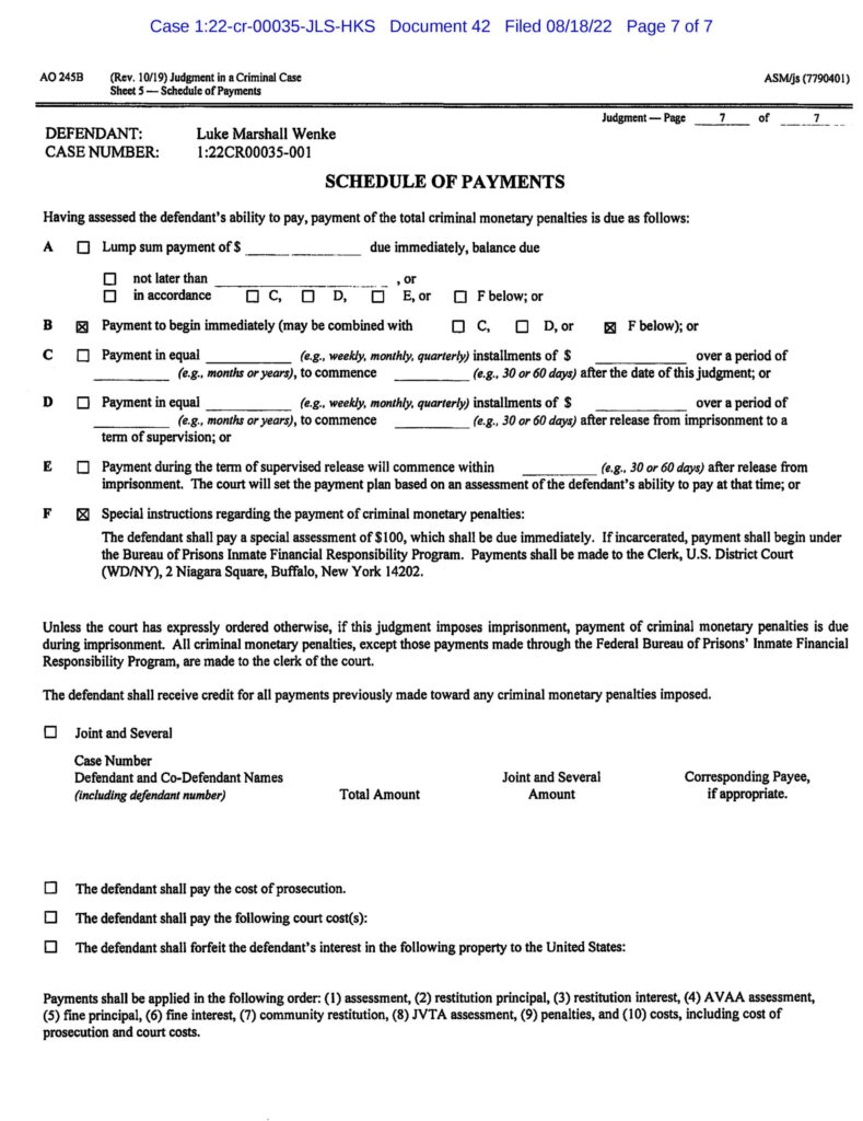 usa v. luke wenke judgment guilty of federal cyberstalking charge 2022
