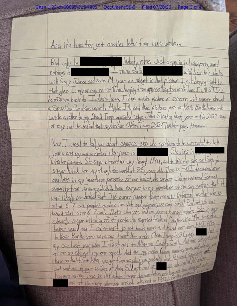 luke wenke harassing letter to victim 2023