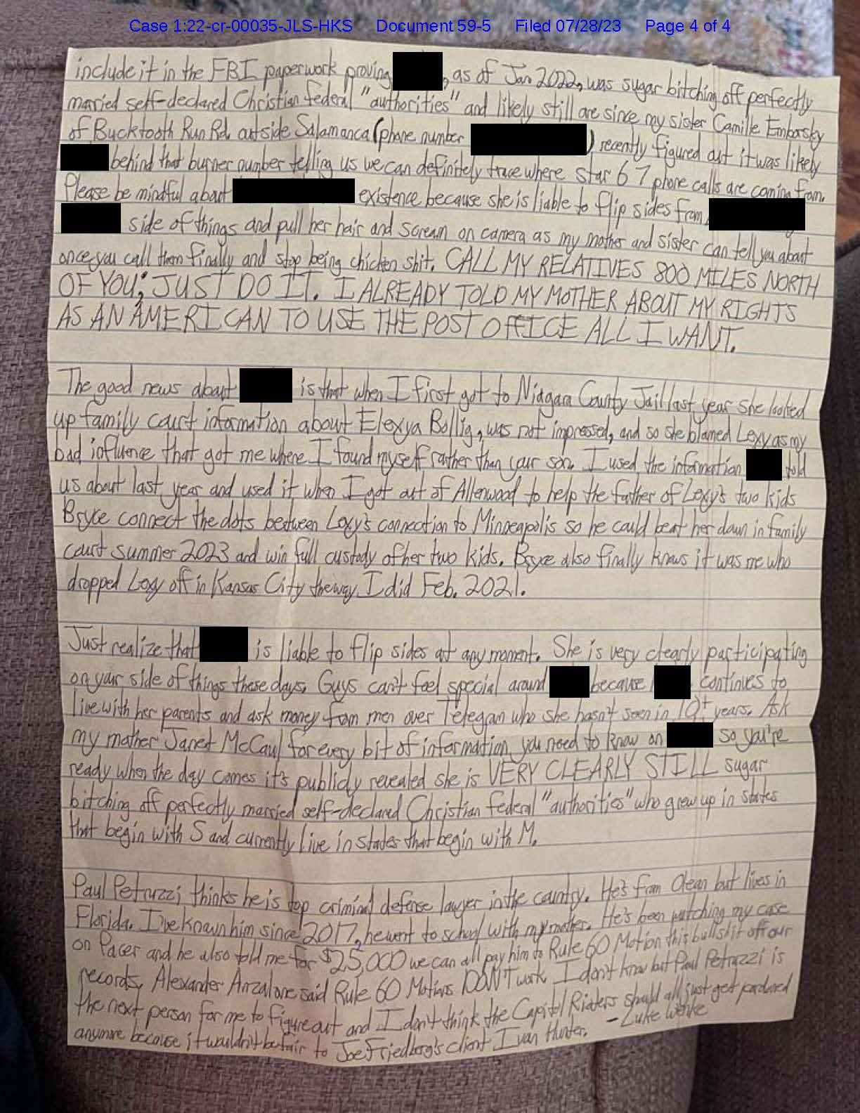 a handwritten letter from luke wenke to a stalking victim in violation of a protective order
