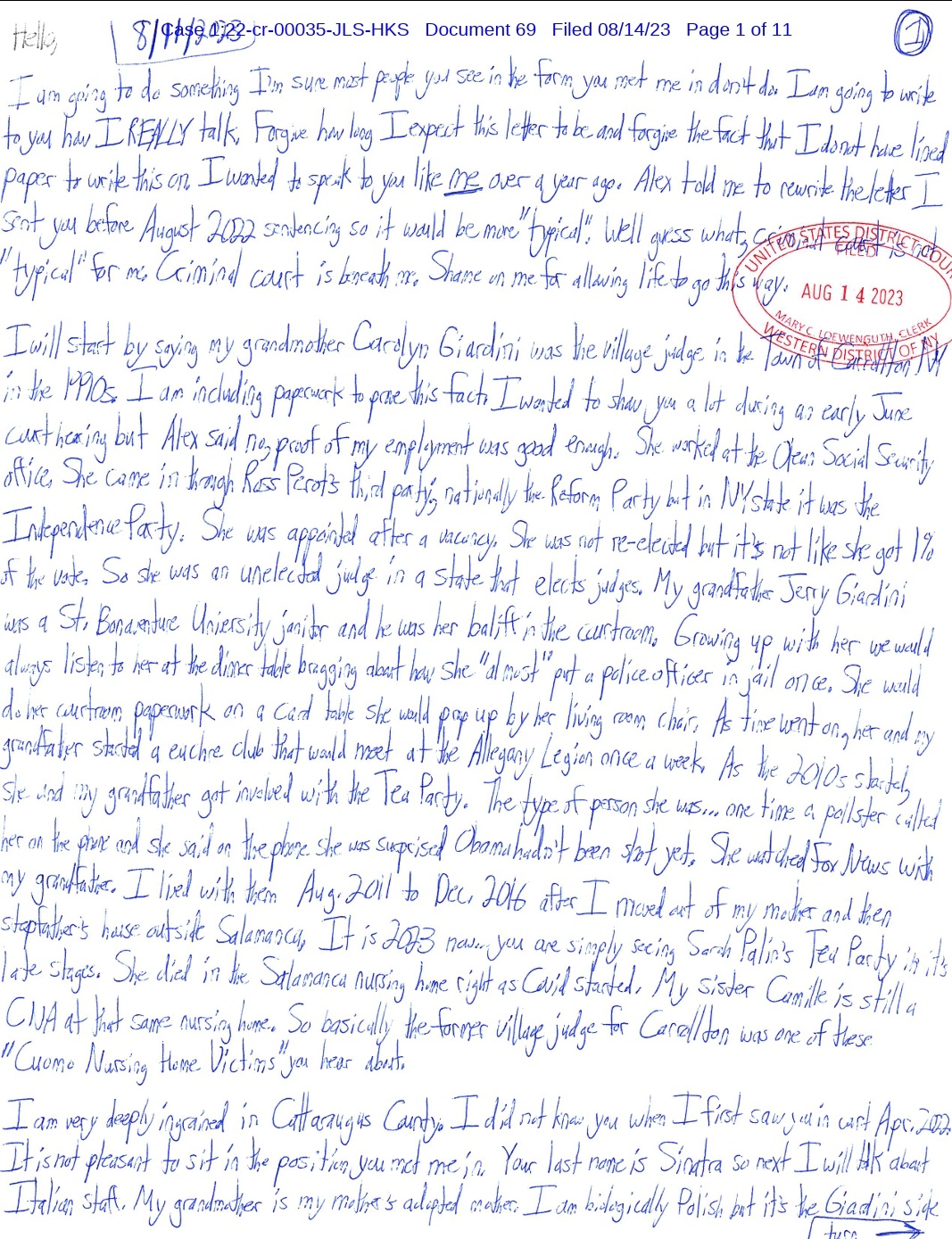 a letter from luke wenke to judge john sinatra august 2023