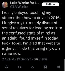 luke wenke topix tweet obsessed stalker serial stalker