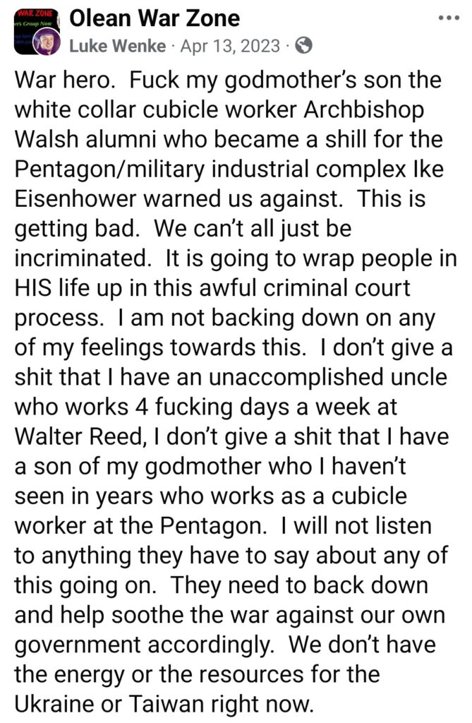 luke wenke facebook screenshot 2023 godmother insults