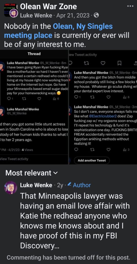 luke wenke facebook screenshot ryan obsession katie obsession sugar bitching minneapolis minnesota victim 1 FBI threats