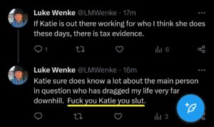 luke wenke twitter x screenshot katie obsession slut shaming