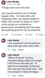 facebook screenshot owed demands luke wenke blame 