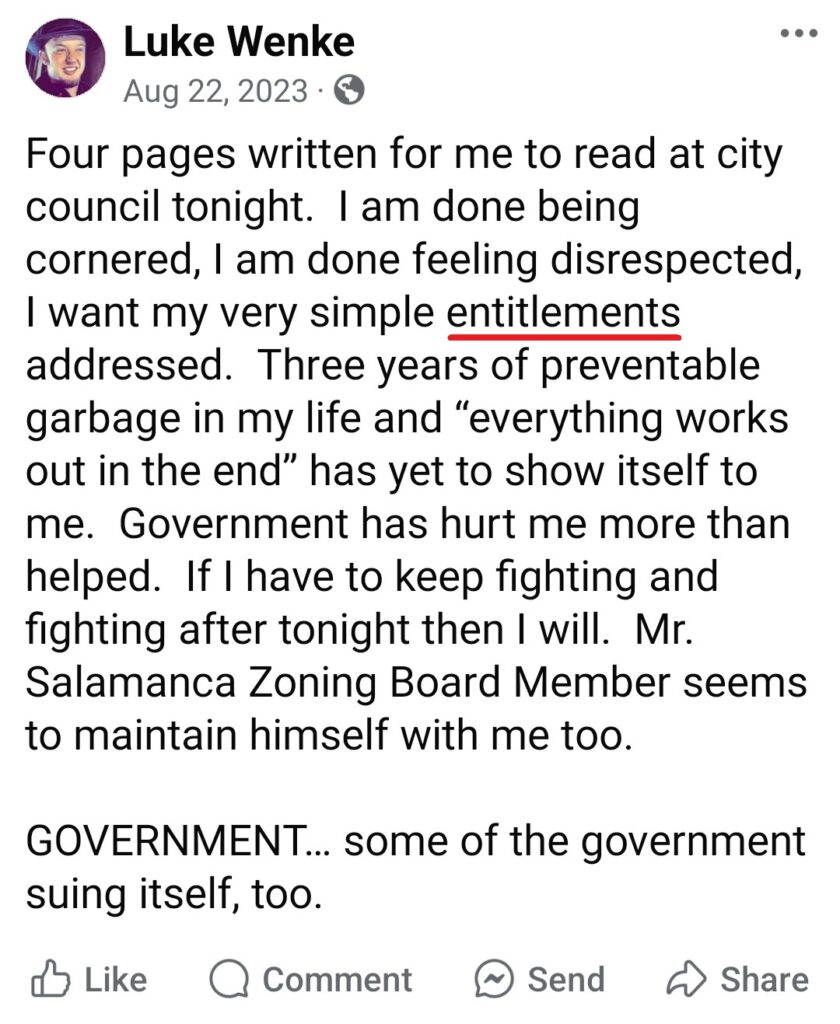 facebook screenshot owed demands luke wenke blame