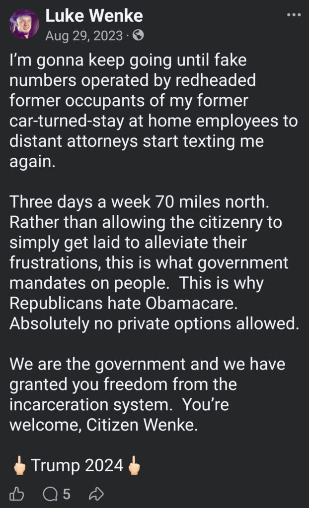 facebook luke wenke screenshot katie obsession 2023