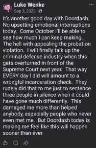 luke wenke facebook screenshot doordash owed