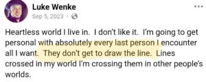 luke wenke facebook screenshot owed demands 2023