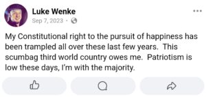 luke wenke facebook screenshot demands owed antiamerican 2023