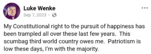 luke wenke describes america as a "scumbag third world country" and says the united states owes him september 2023
