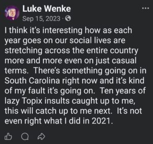 luke wenke facebook screenshot topix 2023
