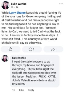 luke wenke facebook screenshot demands owed larry sharpe carl paladino