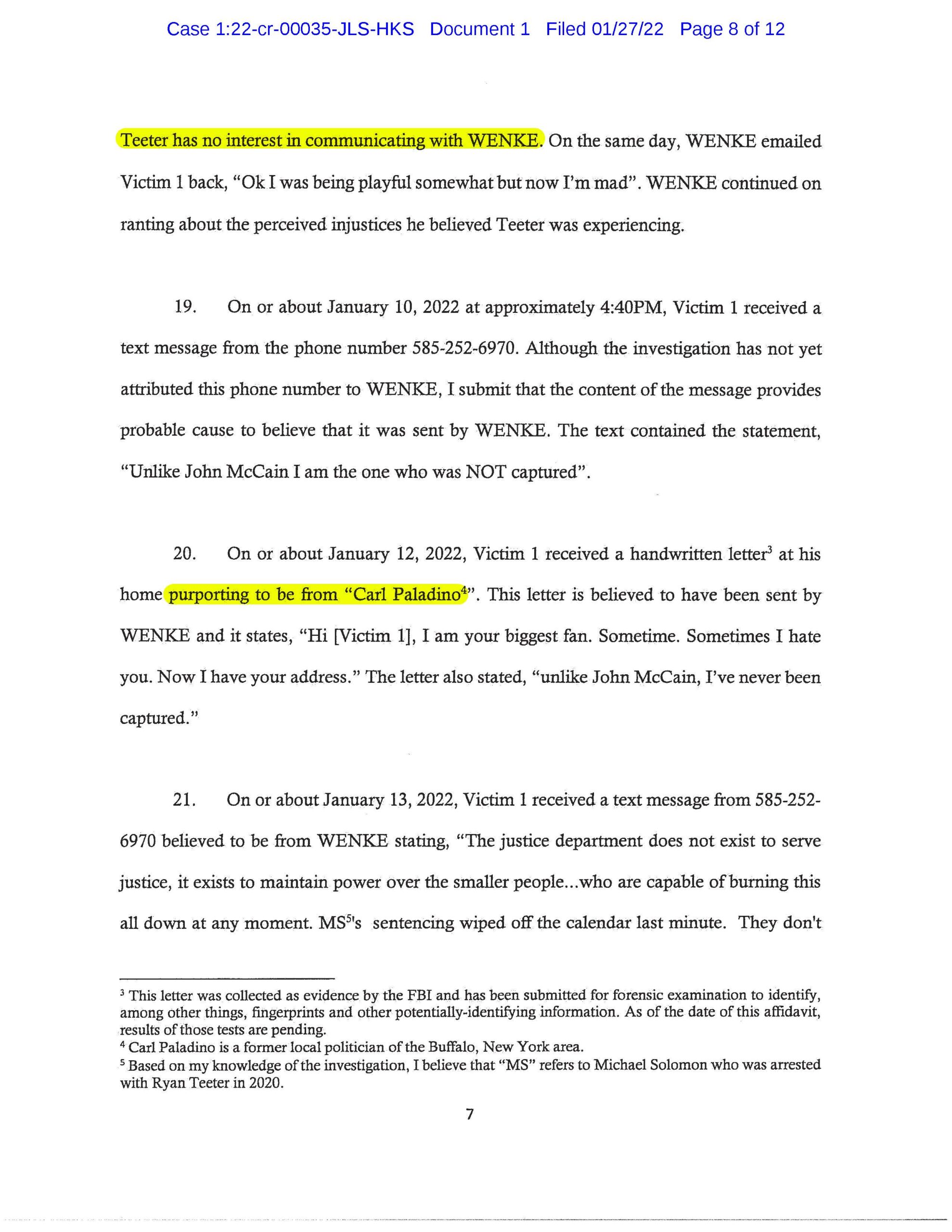 the federal government's cyberstalking complaint against luke wenke january 2022 case 1:22-cr-00035