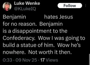 luke wenke x twitter screenshot benjamin ryan teeter obsession 2025