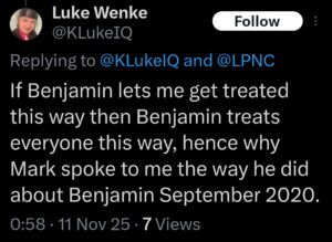 luke wenke x twitter screenshot benjamin ryan teeter obsession 2025
