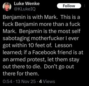 luke wenke x twitter screenshot benjamin ryan teeter obsession 2025
