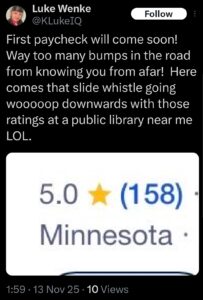 screenshot of a november 2025 luke wenke x/twitter post threatening to destroy his cyberstalking victim's reputation online