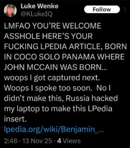 luke wenke x twitter screenshot benjamin ryan teeter obsession 2025