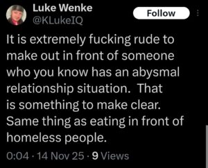 luke wenke x twitter screenshot incel talk 2025