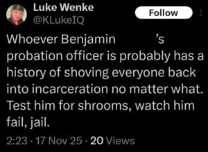 luke wenke x twitter screenshot benjamin ryan teeter obsession 2025