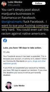 luke wenke x twitter screenshot threats to sue facebook 2025