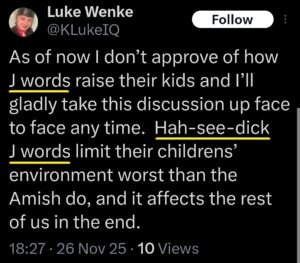 luke wenke x twitter screenshot antisemitism 2025