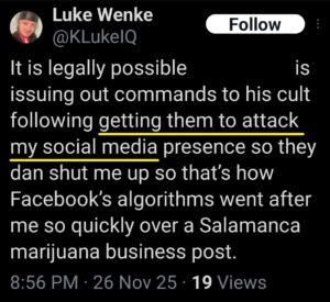 luke wenke x twitter screenshot false allegations 2025