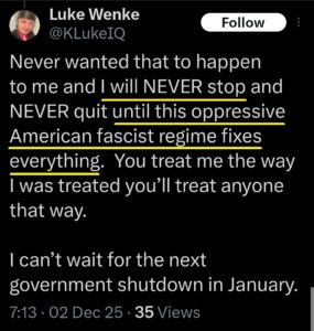 luke wenke x twitter screenshot demands owed 2025