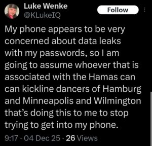 luke wenke x twitter screenshot false allegations hacking 2025